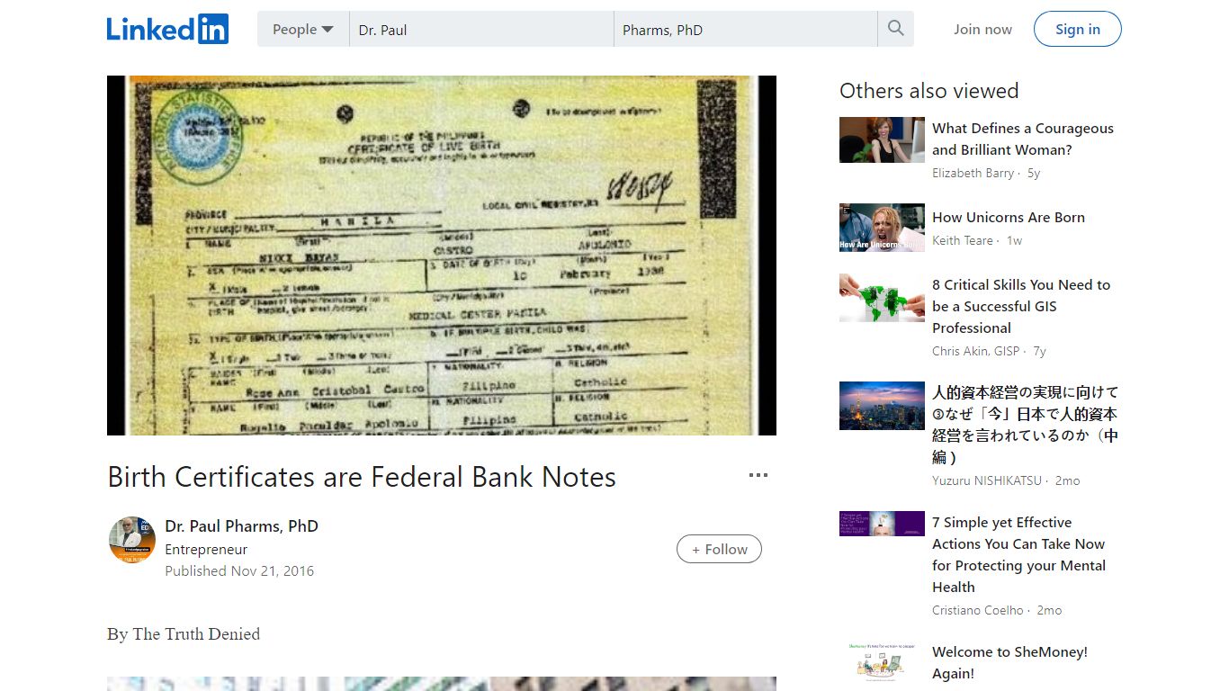 Birth Certificates are Federal Bank Notes - LinkedIn